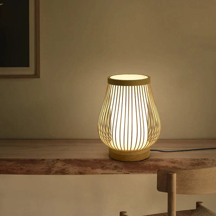 Japansk Håndlavet Bambus Bordlampe med Blødt Hvidt Lys