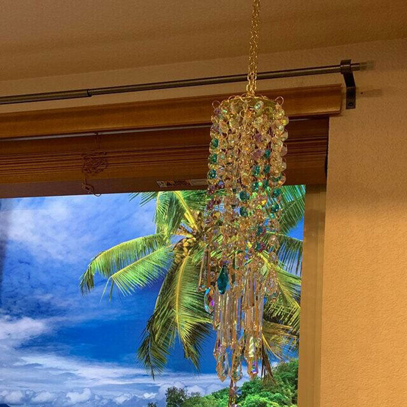 Krystal Glas Vindklokke med Farverige Perler