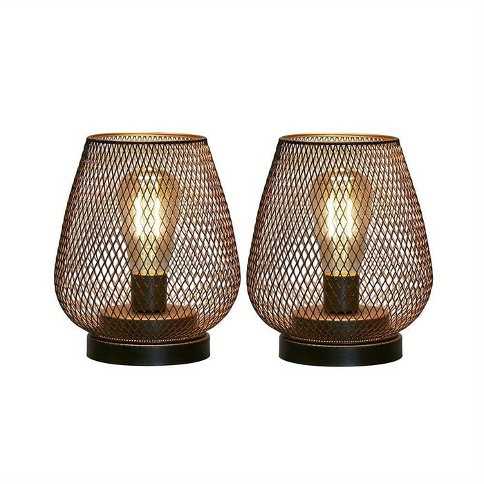 Industrielt Metal Bordlampe Sæt med Mesh-finish og Varmt Lys