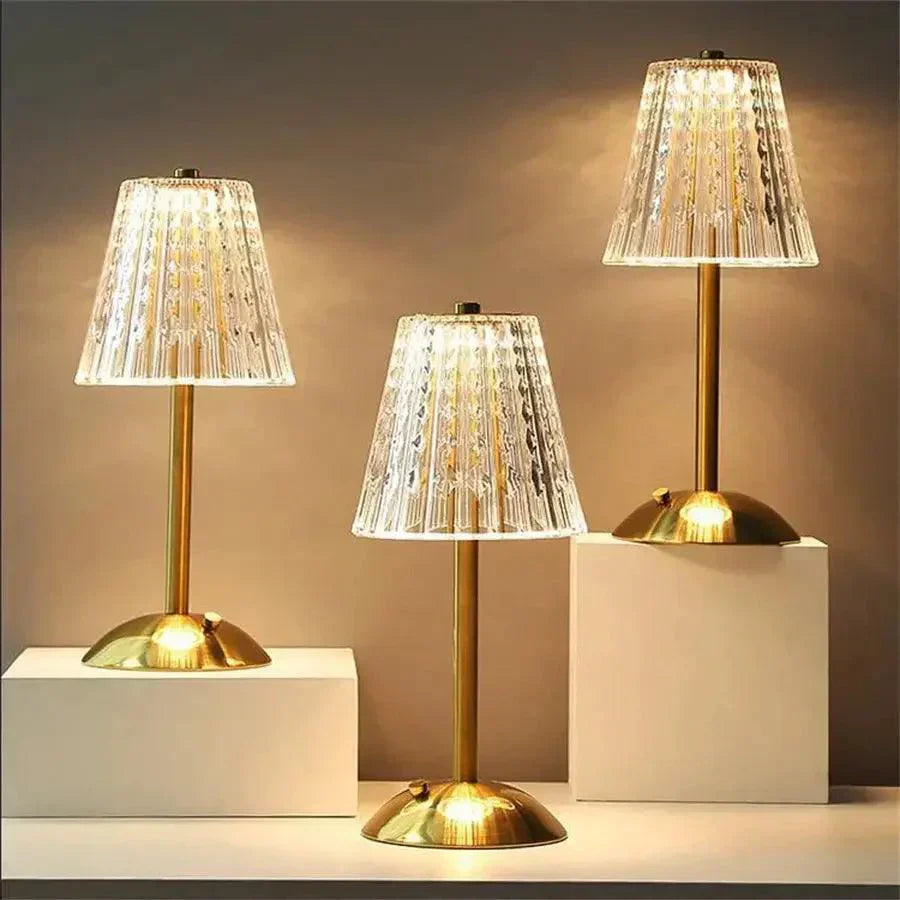 Vintage Krystal Bordlampe med Justerbar Lysstyrke og USB-C Batteri