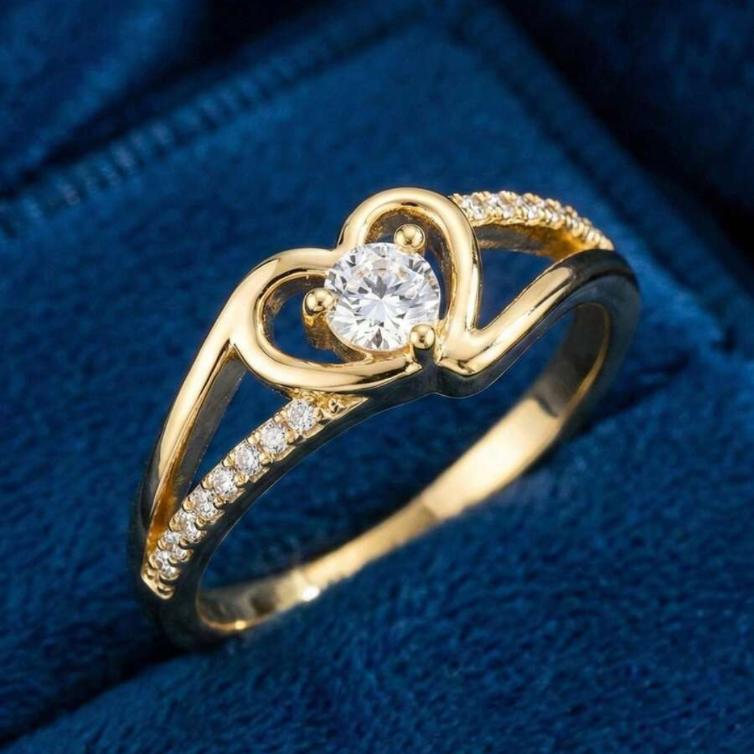 Elegant Ring med Funklende Cubic Zirconia Hjerte