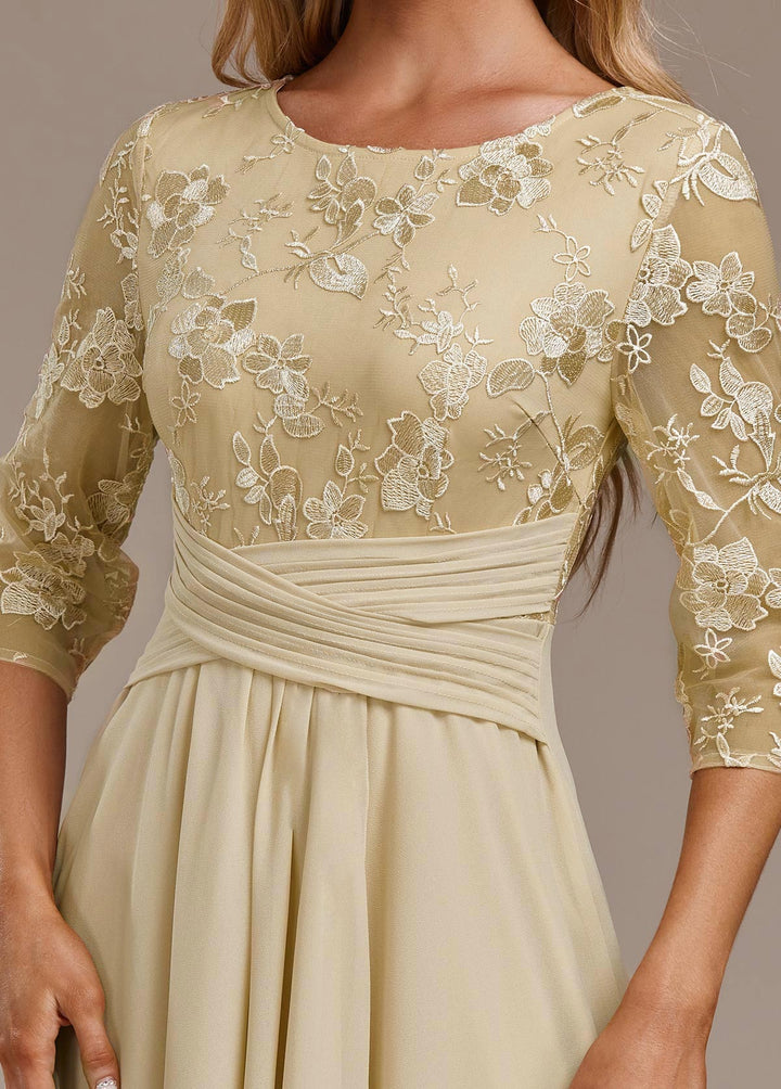 Karla™ | Champagne Floral 3/4 Ærme Rund Halskjole