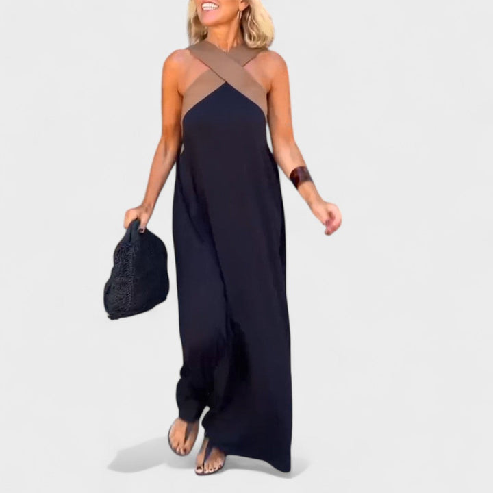 Sue™ | Elegant Cross-Neck Maxi Kjole