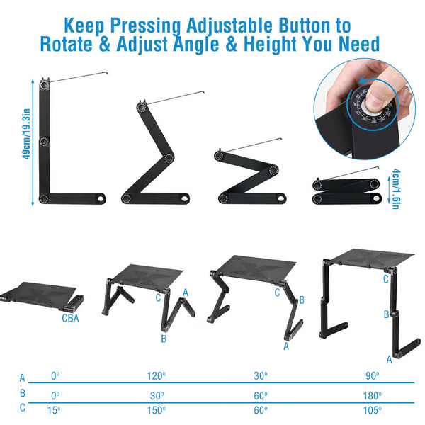 Ergonomisk Justerbart Laptopstativ med Aftagelig Musmåtte
