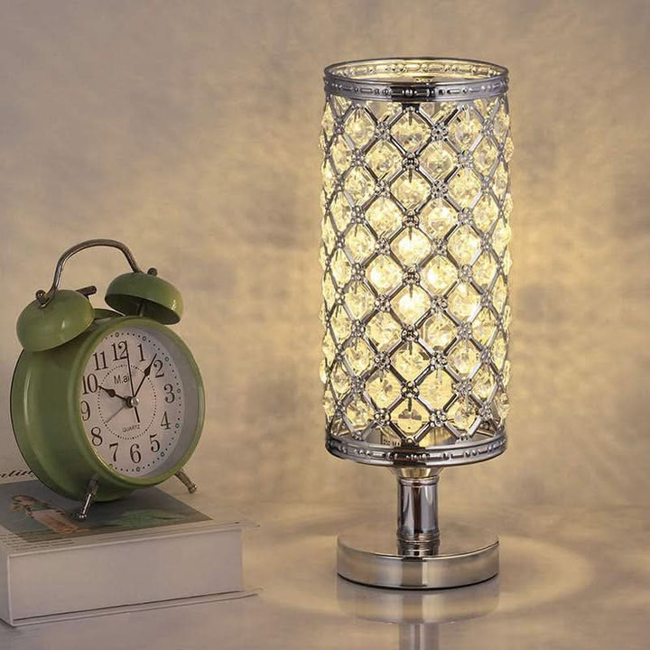 Moderne USB Bordlampe med Krystaldetaljer i Guld eller Sølv