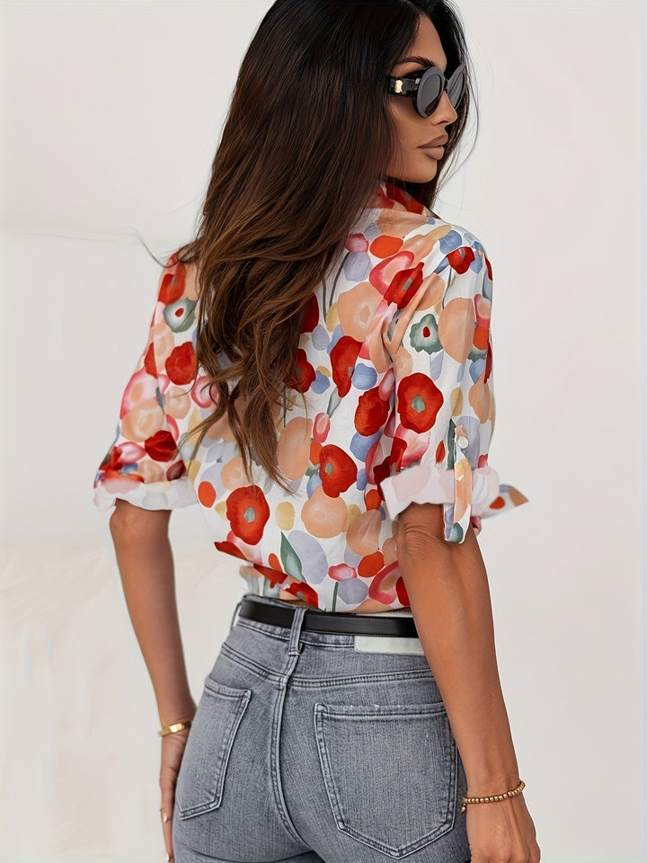 Poppy | Kvinders Blomsterprint Knap-Ned Langærmet Bluse