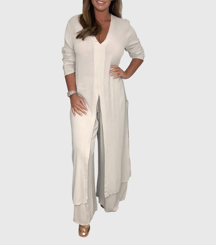 Perle | Kvinders Duster Cardigan To-Delt Sæt Bred Ben Bukser
