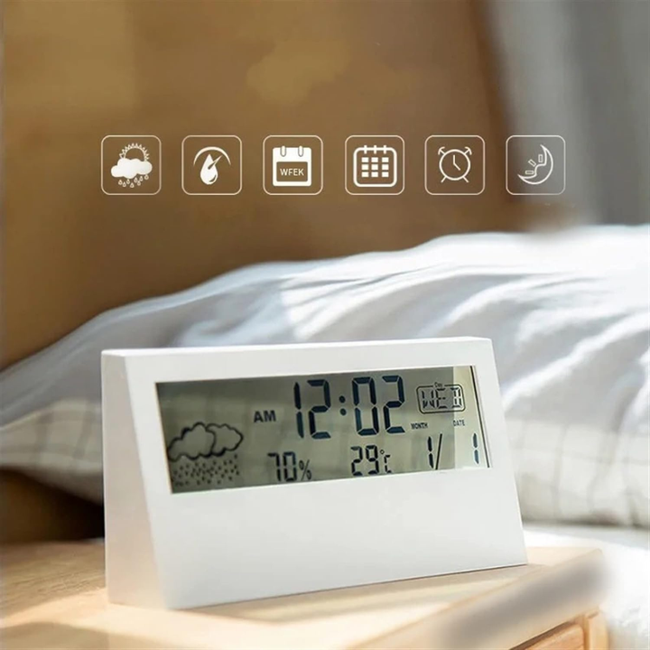 Minimalistisk Digital Vækkeur med Temperatur- og Luftfugtighedsdisplay