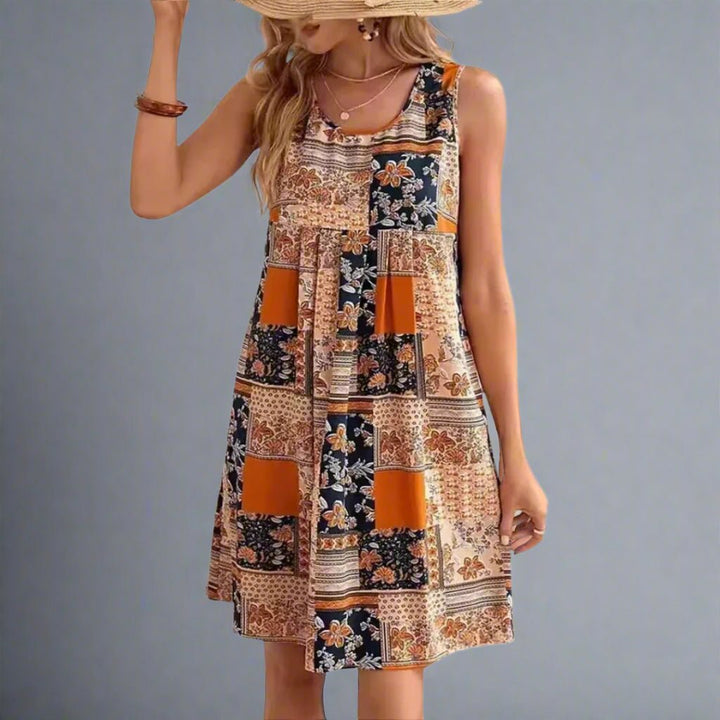 Indie | Kvinders Boho Patchwork Print ærmeløs Mini Kjole