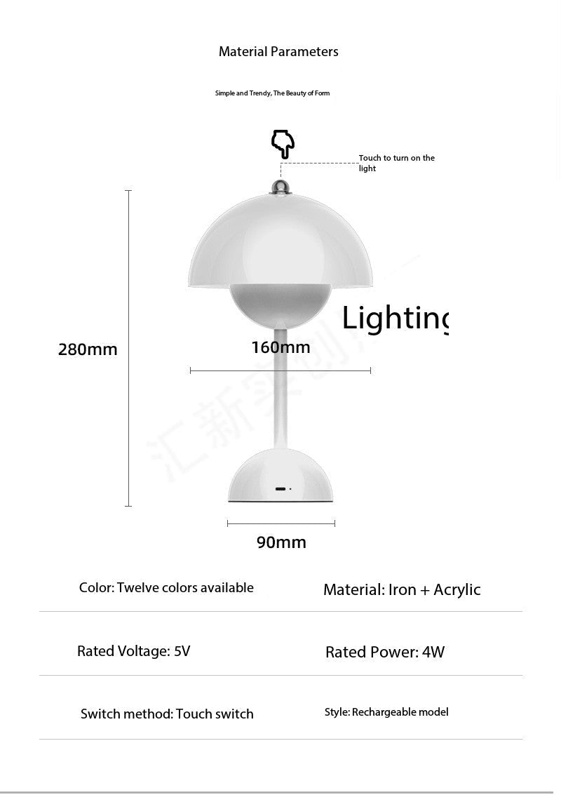 Genopladelig LED Bordlampe med Touch-Control og 8 Farver