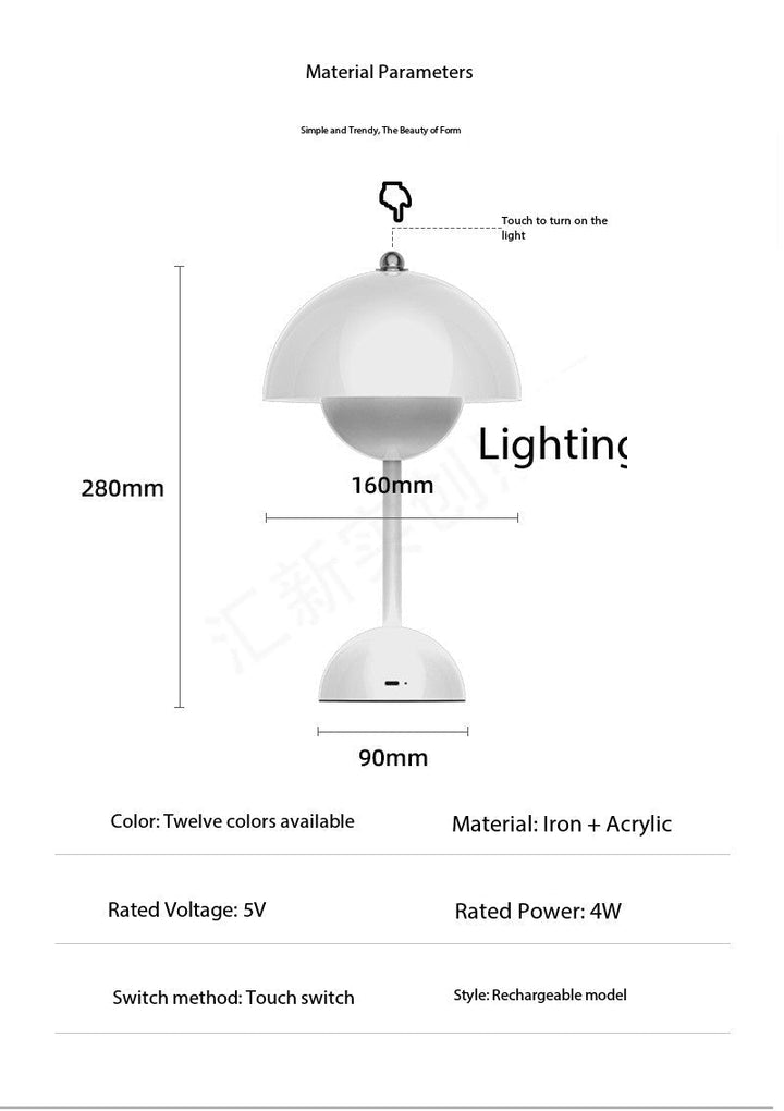 Genopladelig LED Bordlampe med Touch-Control og 8 Farver