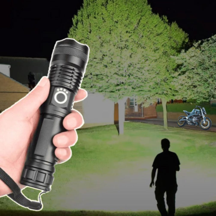 90.000 Lumen Genopladelig Vandtæt Lommelygte med Zoom