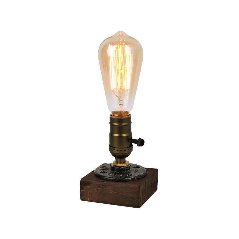 Industriel Jern Bordlampe med Fyrretræs Accent