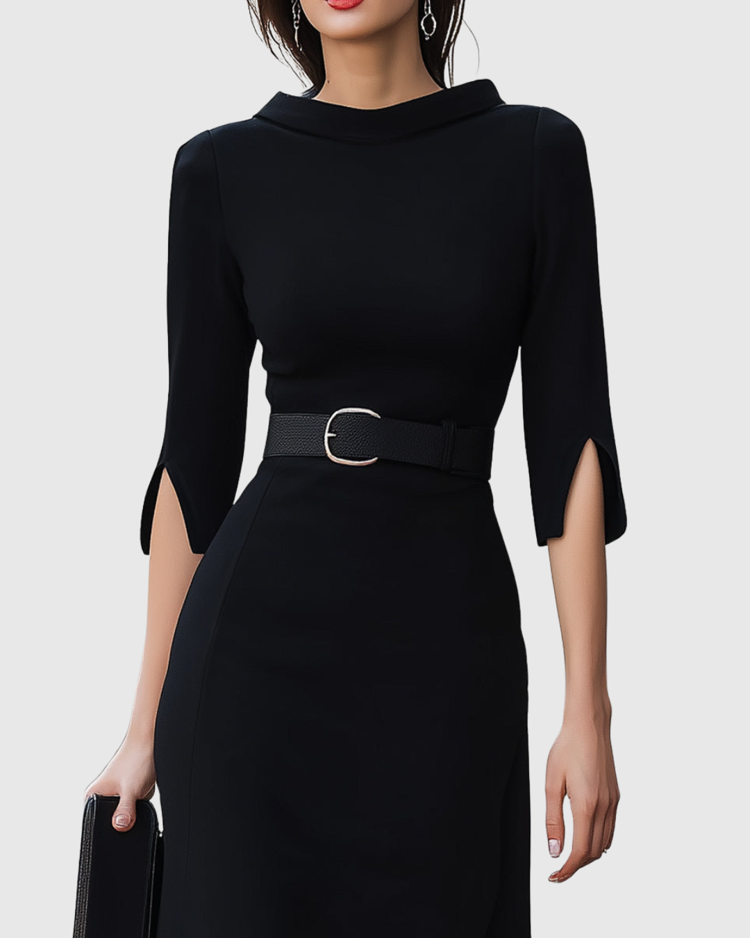 Naomi | Kvinders Bælte-Mock Neck Midi Kjole med Split Ærmer