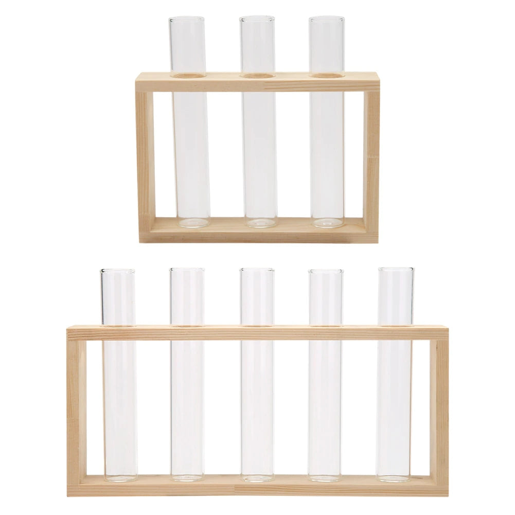 Glas Prøveglas Vase med Træstativ - Mørk Akademisk Stil