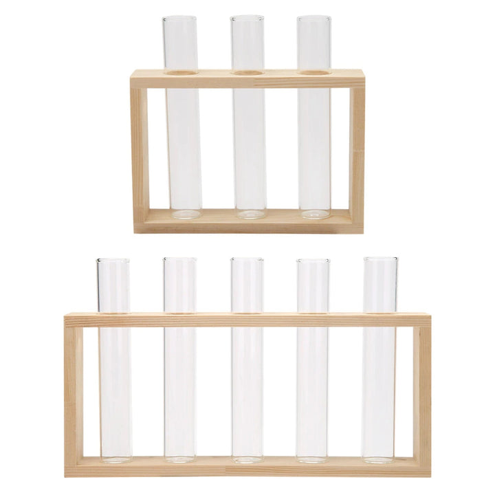 Glas Prøveglas Vase med Træstativ - Mørk Akademisk Stil