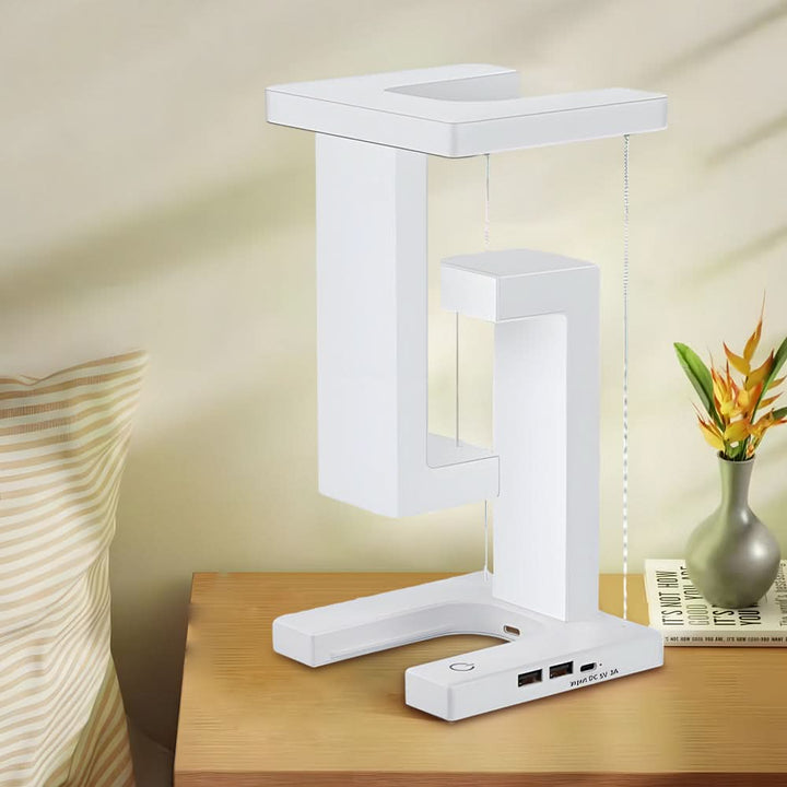 Svævende LED Bordlampe med Trådløs Opladning og Blødt Ambient Lys