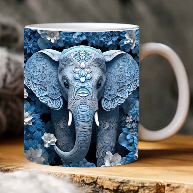 3D Elefant Keramisk Kaffe Kop - Tilpasselig Rejsekop i Hvid