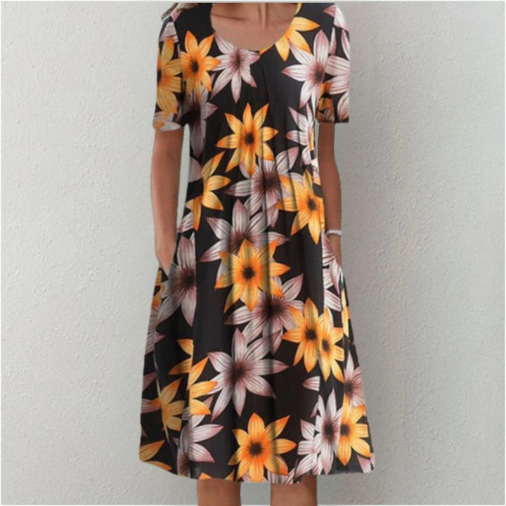 Gwendolyn™ | Stilfuld og Casual Blomsterkjole med Lommer