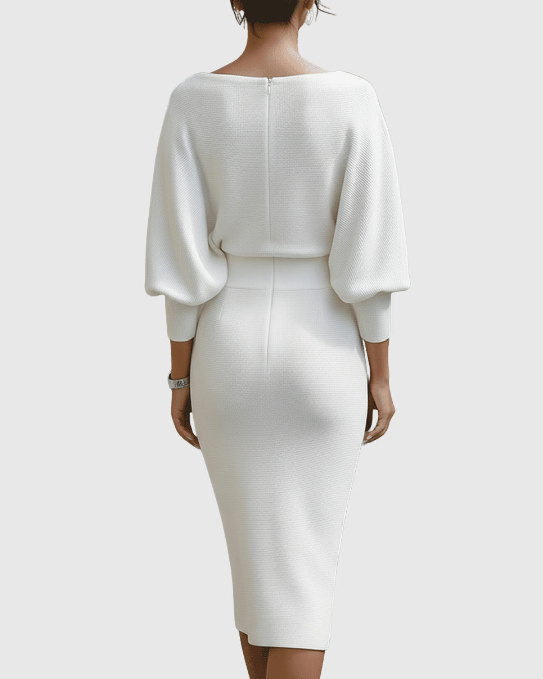 Vivienne | Kvinders Cowl Neck Batwing Ærme Ribbet Midi Kjole