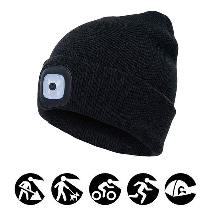 LED Beanie Hat med Aftageligt Lys til Udendørs Aktiviteter