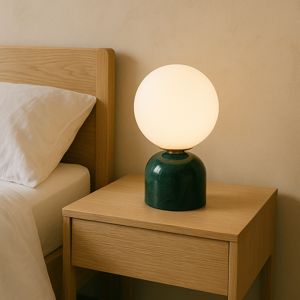 Marmorbordlampe med Glaskuppel – Skandinavisk Design
