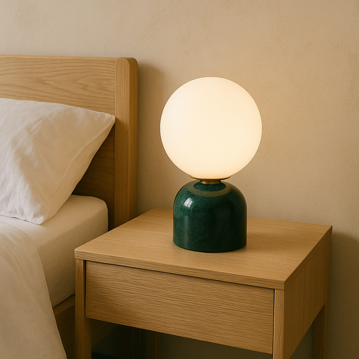 Marmorbordlampe med Glaskuppel – Skandinavisk Design