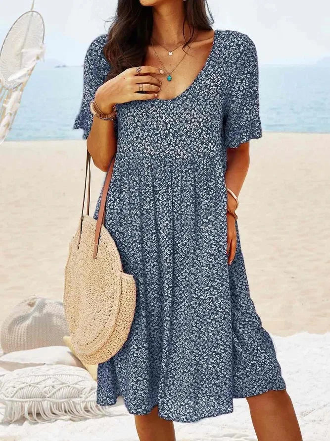Daisy | Kvinders Ditsy Floral V-Hals Korte Ærmer Smock Kjole