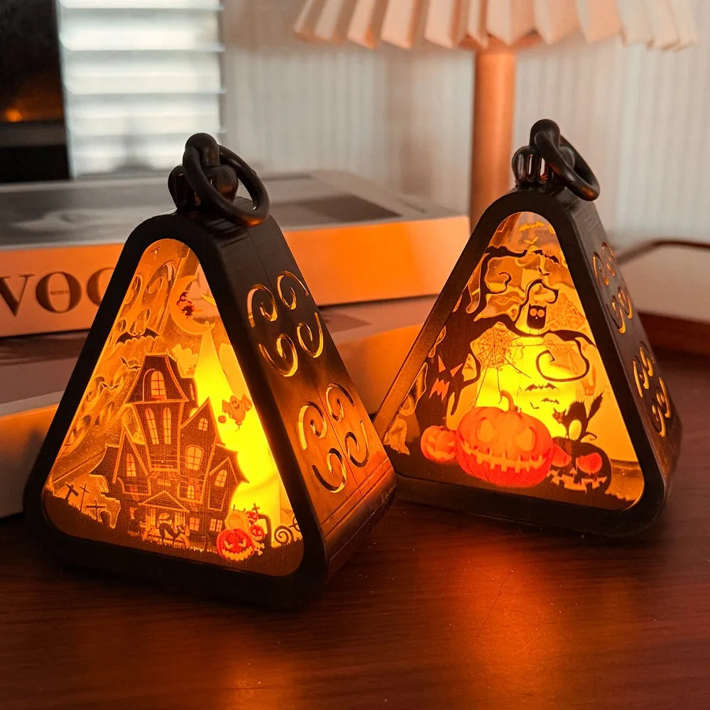 Trekantet Halloween Bordlampe med Spooky Motiver