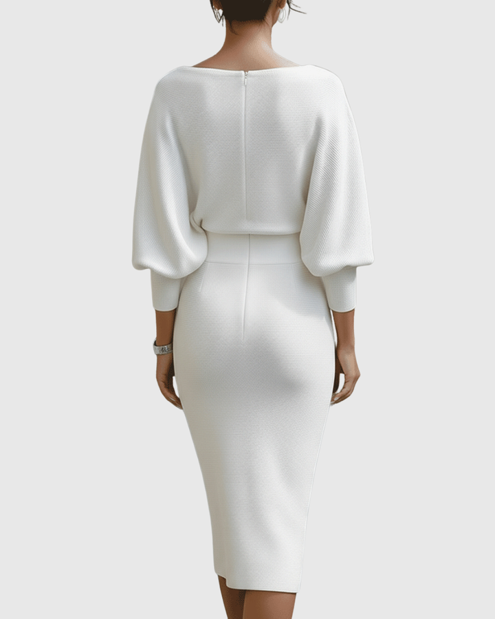Vivienne | Kvinders Cowl Neck Batwing Sleeve Ribbed Midi Kjole