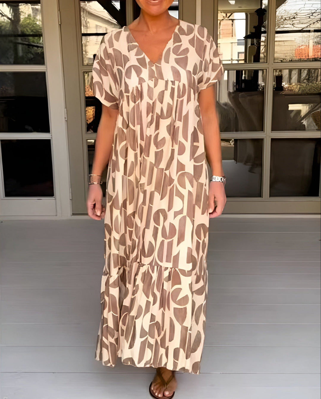 Perle | Kvinders V-hals Flowy Draperet Midi Kjole Aften