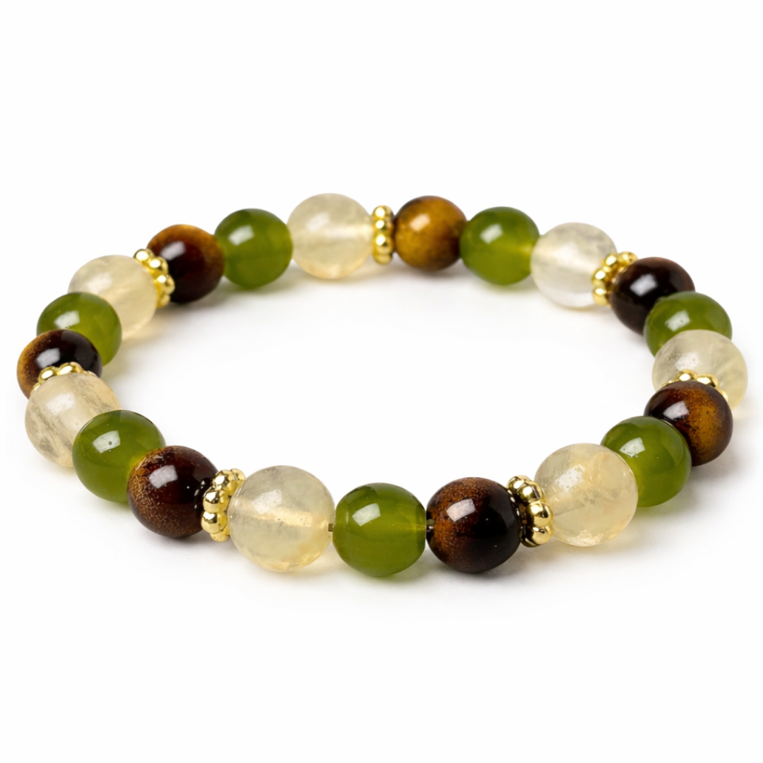 Naturligt Balance Armbånd med Tigerøje & Citrin – Grøn Energi, Harmoni & Boheme Stil
