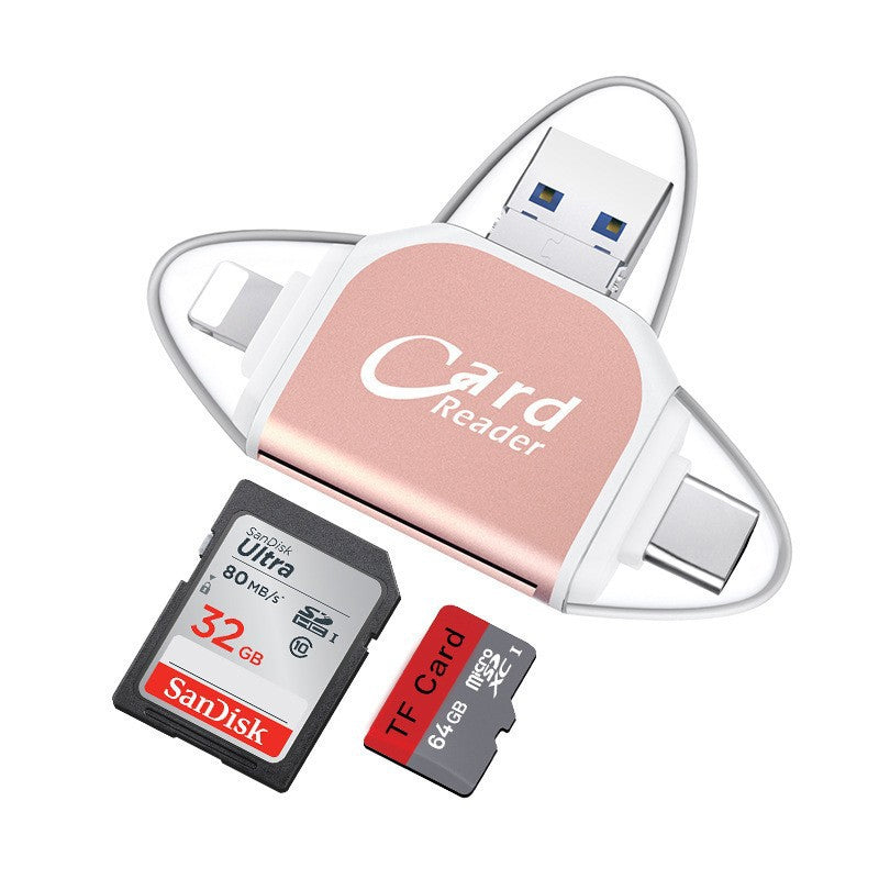 4-i-1 Kortlæser med USB, USB-C, Micro USB og Lightning