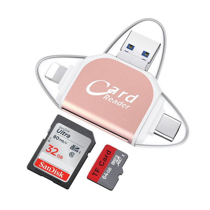 4-i-1 Kortlæser med USB, USB-C, Micro USB og Lightning