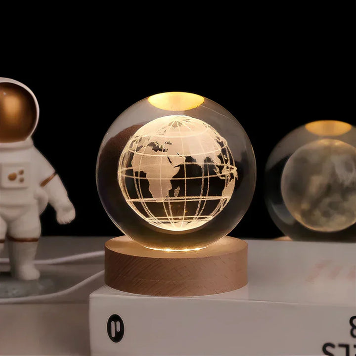 3D Gravert Krystal Kule Nattelys med Varmt Hvidt Lys