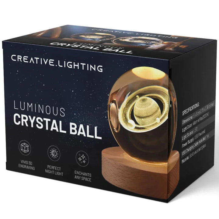 3D Gravert Krystal Kule Nattelys med Varmt Hvidt Lys