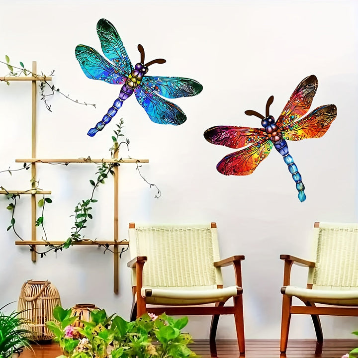 Farverig Metal Dragonfly Vægkunst til Indendørs og Udendørs Dekor