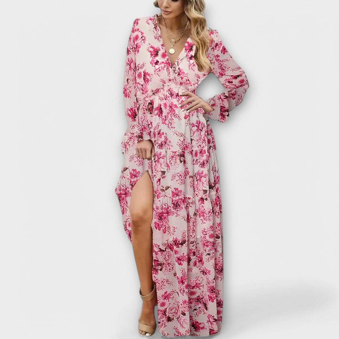 Wilma™ | Blomster V-Hals Maxi Kjole