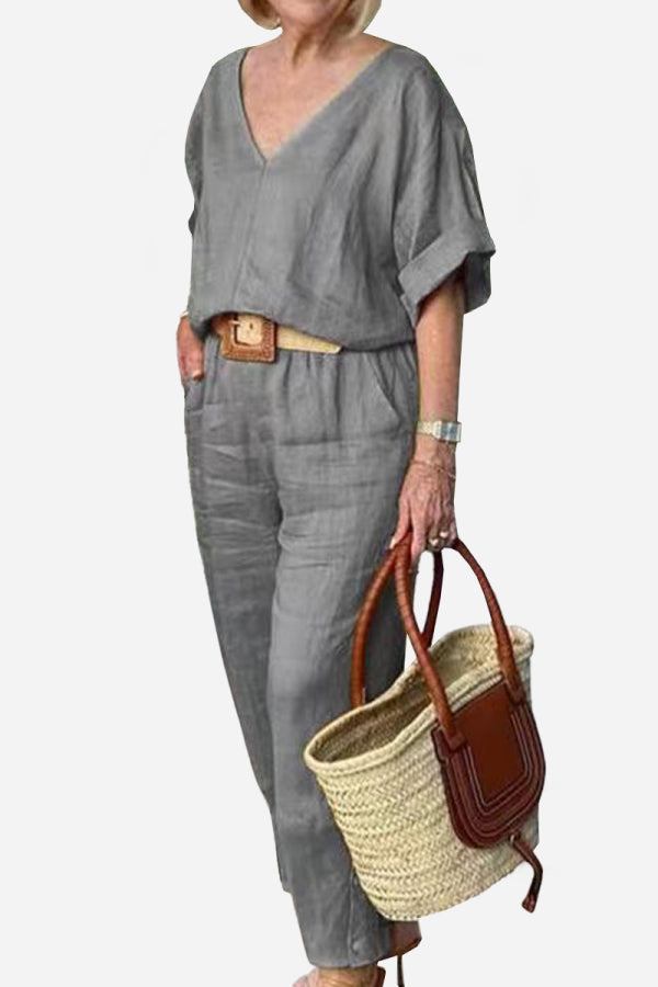 Carmen | Kvinders V-hals Batwing Top og Straight-Leg Bukser Sæt