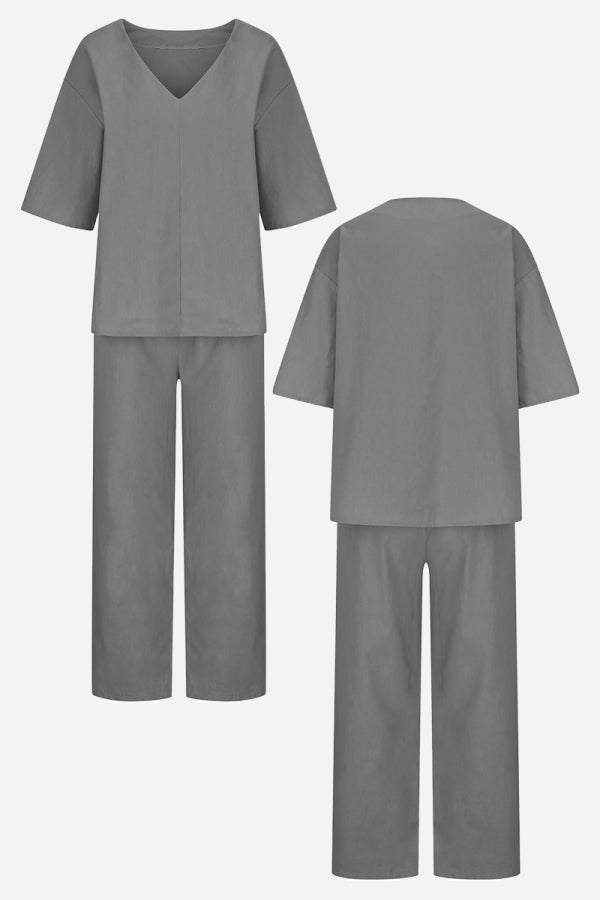 Carmen | Kvinders V-hals Batwing Top og Straight-Leg Bukser Sæt