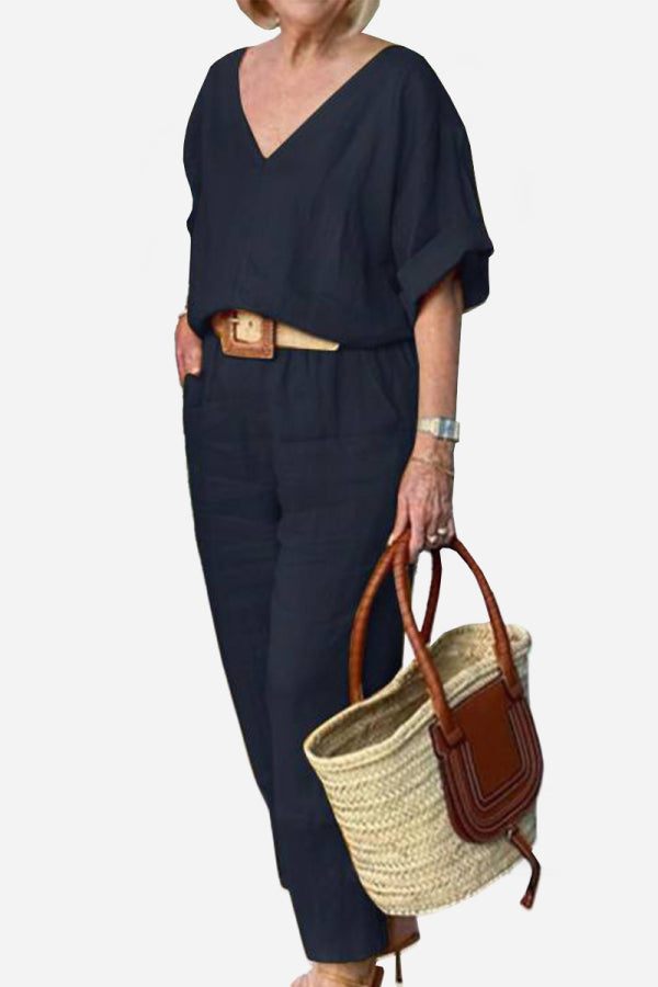 Carmen | Kvinders V-hals Batwing Top og Straight-Leg Bukser Sæt