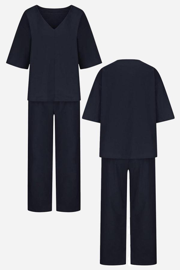 Carmen | Kvinders V-hals Batwing Top og Straight-Leg Bukser Sæt