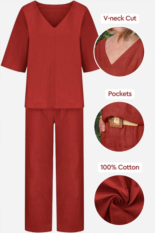 Carmen | Kvinders V-hals Batwing Top og Straight-Leg Bukser Sæt