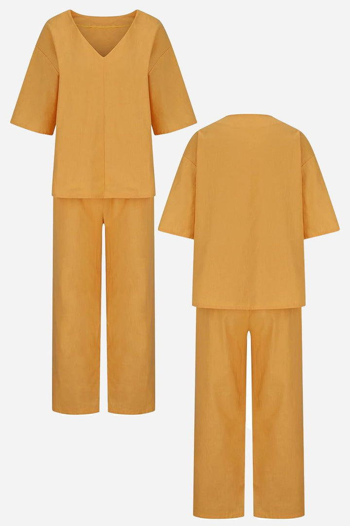 Carmen | Kvinders V-hals Batwing Top og Straight-Leg Bukser Sæt