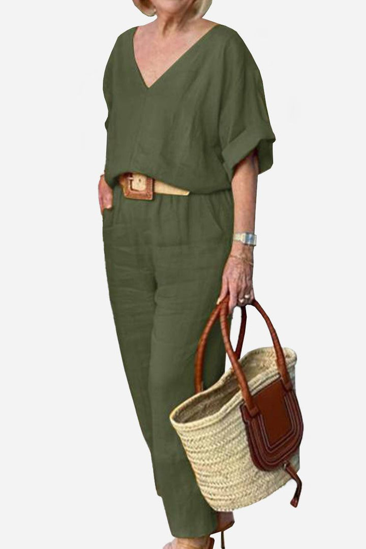 Carmen | Kvinders V-hals Batwing Top og Straight-Leg Bukser Sæt