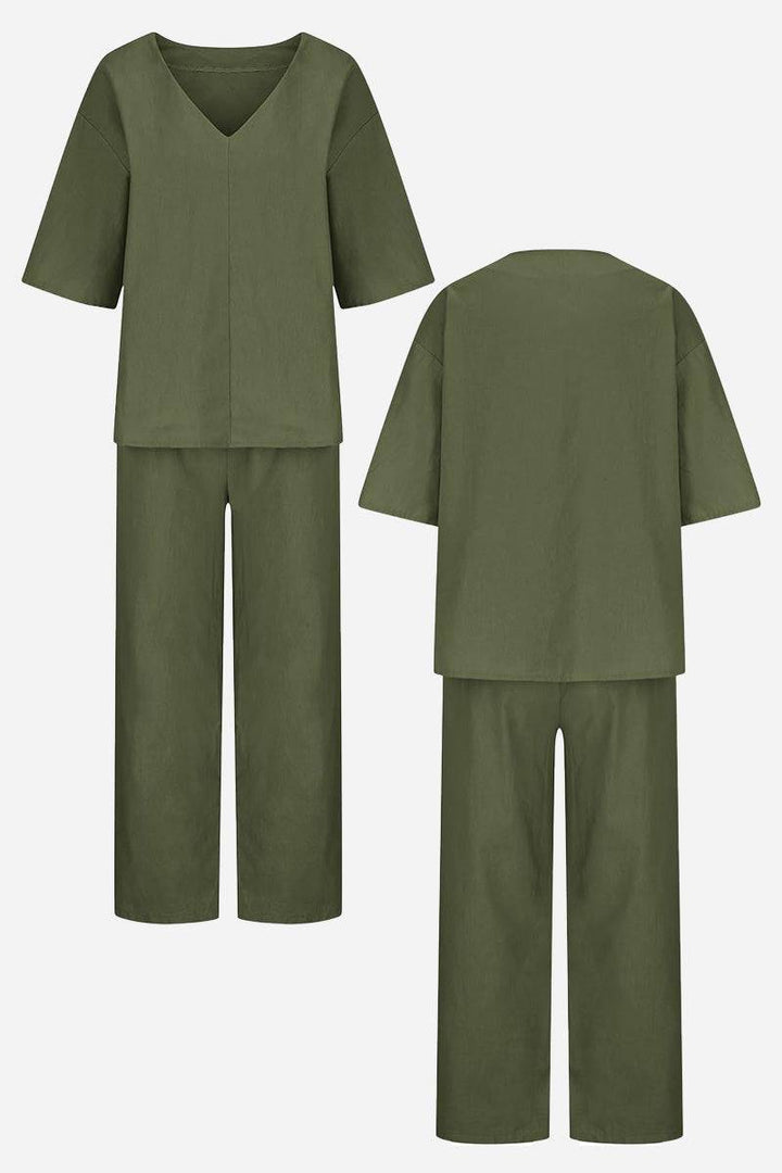 Carmen | Kvinders V-hals Batwing Top og Straight-Leg Bukser Sæt