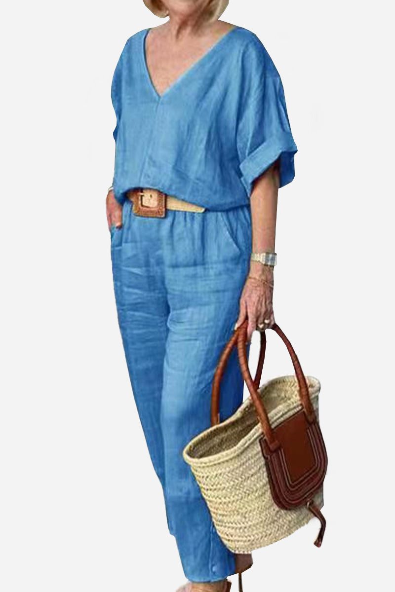 Carmen | Kvinders V-hals Batwing Top og Straight-Leg Bukser Sæt
