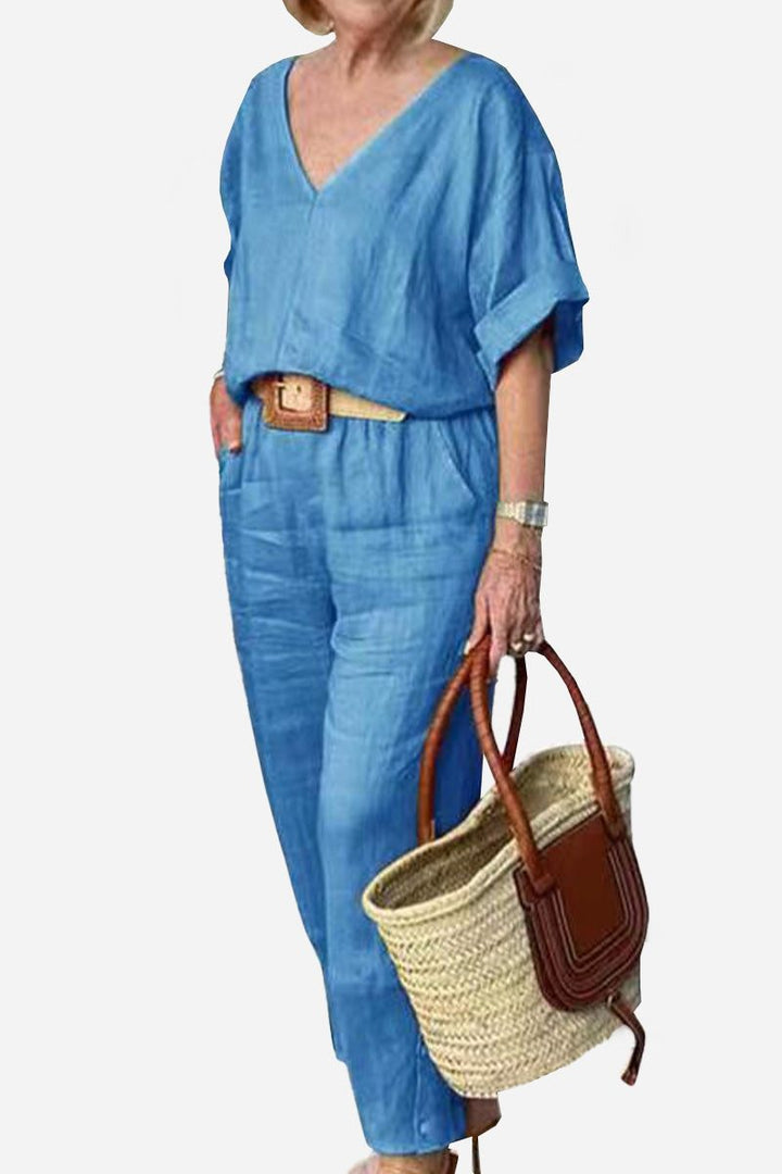 Carmen | Kvinders V-hals Batwing Top og Straight-Leg Bukser Sæt