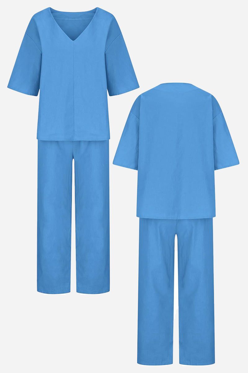 Carmen | Kvinders V-hals Batwing Top og Straight-Leg Bukser Sæt