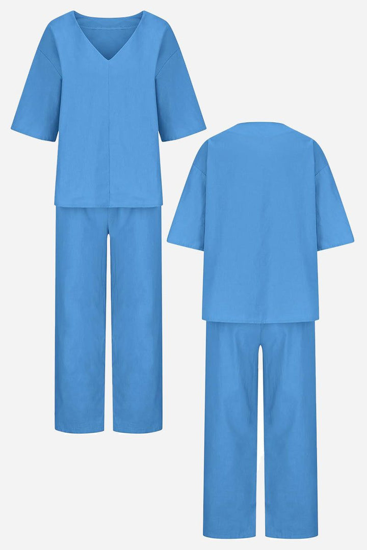 Carmen | Kvinders V-hals Batwing Top og Straight-Leg Bukser Sæt